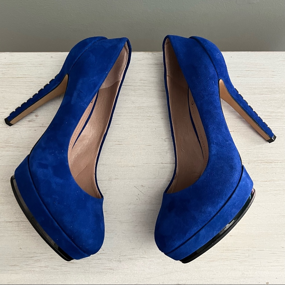 Vince Camuto Deba Lapis Blue Platform Studded Suede Shoe Size 38/8 - Picture 5 of 14